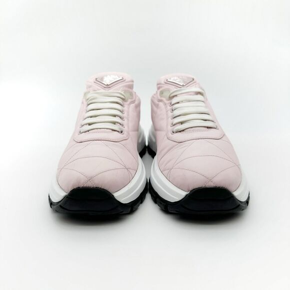 PRADA Pink Piuma Runner Quilted Triangle Logo Sneakers Size 40 Lace Up Low Top - Picture 5 of 11